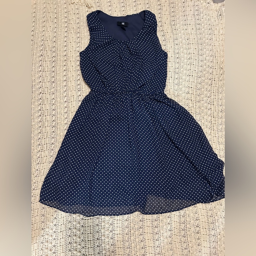 Iz Byer Navy Blue Polka Dot Sleeveless Dress
